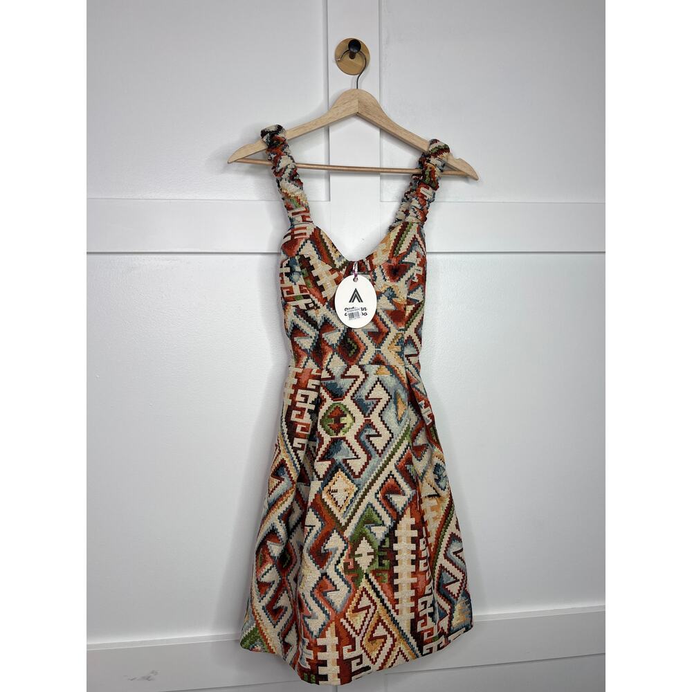 NWT Autumn Adeigbo Keava Sleeveless Tribal Jaquard Criss Cross Back Dress - Picture 2 of 7